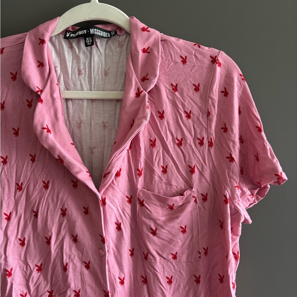 SOLD Missguided Playboy Pink and Red Button Down Pajama Set